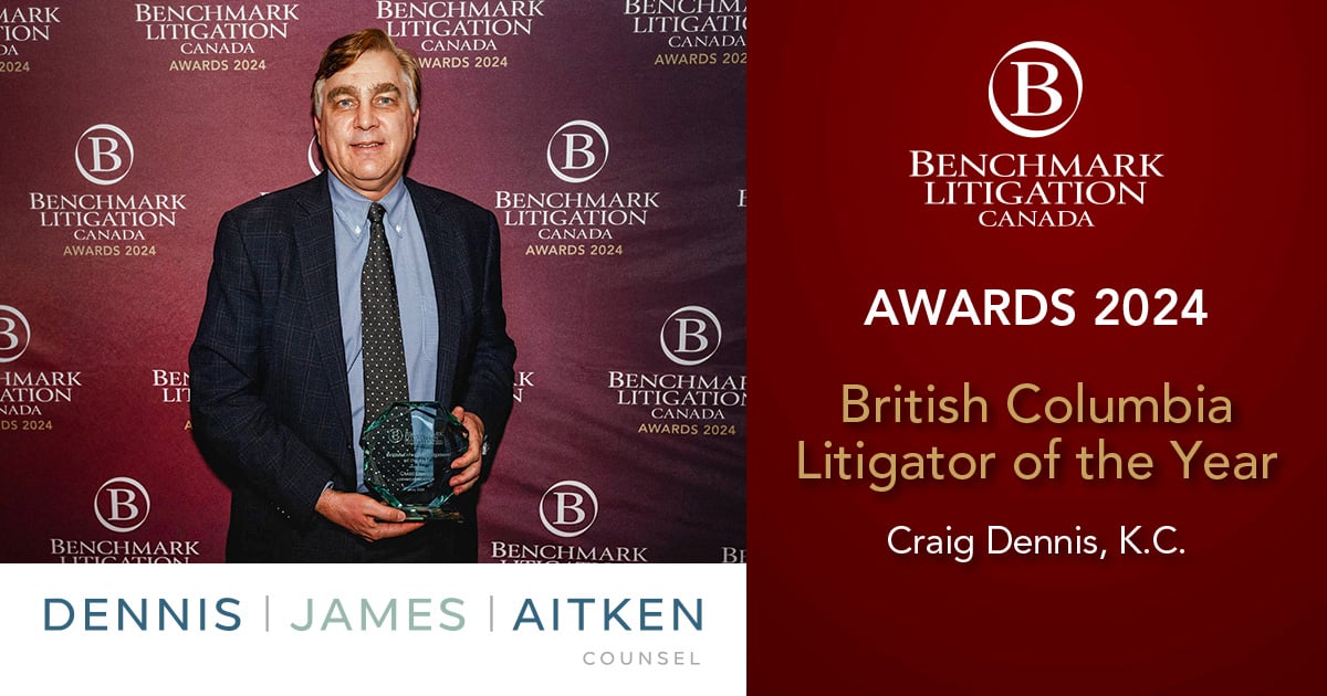 Craig Dennis, K.C., partner at DJA Counsel and British Columbia Litigator of the Year 2024 (Benchmark Litigation Canda Awards)